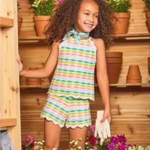 Janie & Jack Striped Crochet Girls' Tank & Short Set